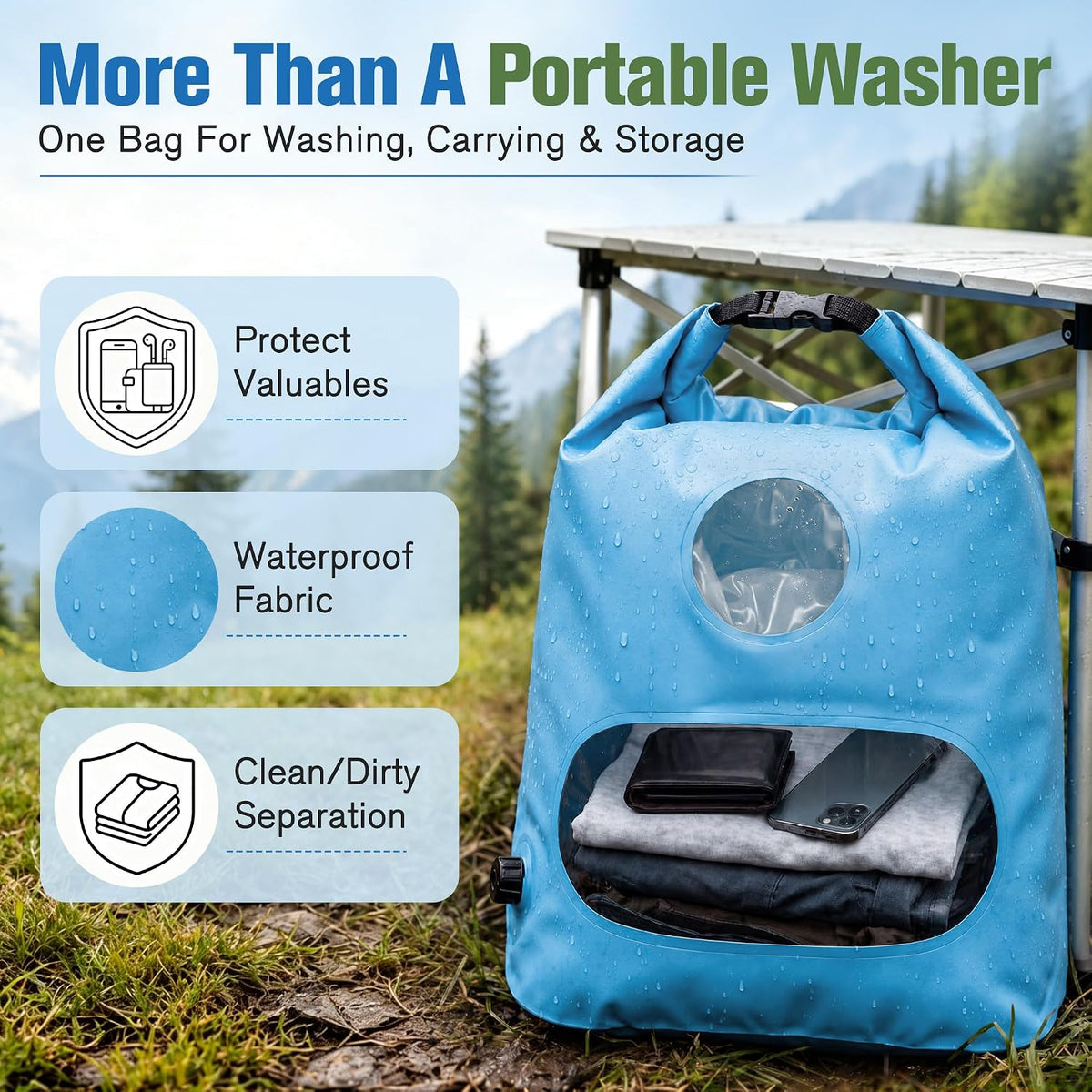 Saillong Portable Travel Washing Bag Kit, With Retractable Clothesline