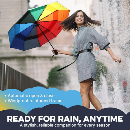 ZENO Travel Umbrella Compact - Small Umbrella for Backpack & Purse, Portable Automatic Umbrellas for Rain, Windproof, Reinforced Fiberglass Ribs, Water-Repellent Teflon