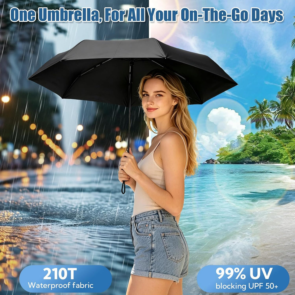 VZZNN 3 Pack Mini Travel Umbrella Compact, Lightweight Nano Waterproof Parasol for Purse Pocket, Small Foldable Rain Umbrella for Women Men, On-the-Go Outdoor Travel Work Daily Use