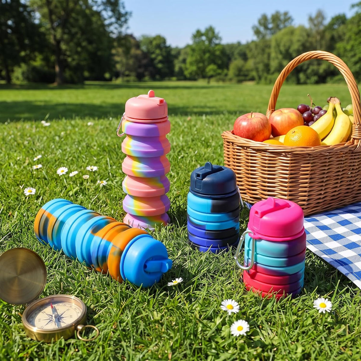 4 Pcs Foldable Water Bottles, 16 oz Reusable Water Bottles Portable