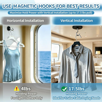 Magnetic Clothes Line for Cruise Ship, Upgraded Magnetic Travel Clothesline Essential, 2Pack Super Rubber Non-Scratch Magnets, Portable Clothesline for Cruise Ships Cabin, Hotel, RV and Camping