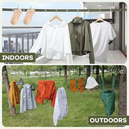 3 Pack Portable Clothesline with Hang Hole, 30 Clips Camping Clothing Line
