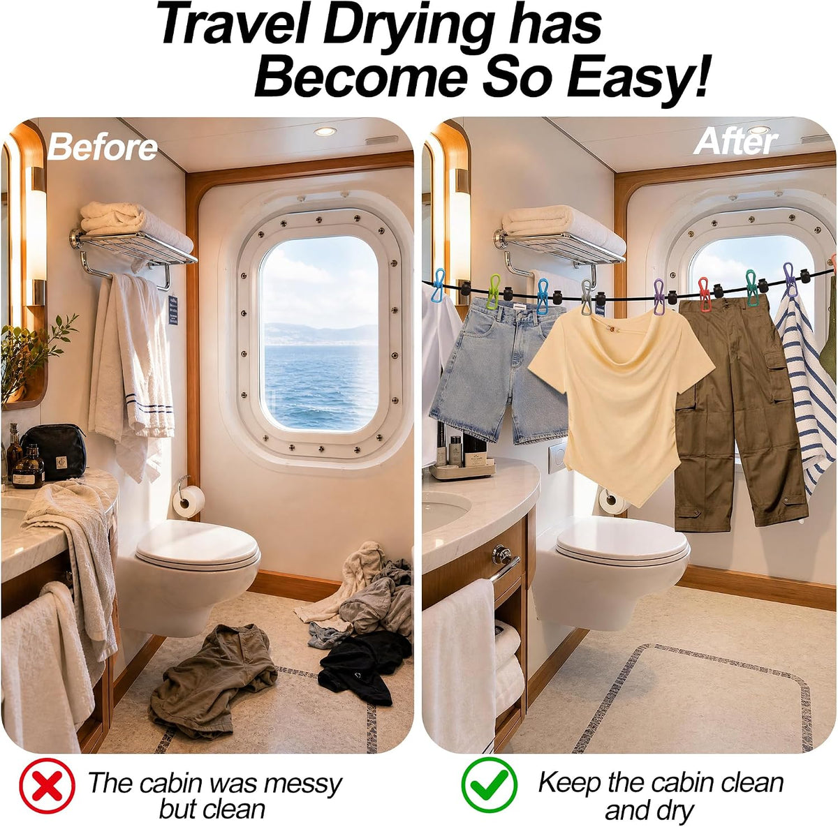Magnetic Clothes Line for Cruise Ship Retractable Portable Clothesline for Travel,Cruise Essentials 2026 Indoor/Outdoor Foldable Travel Clothesline for rv Tent Camping Van Hotel