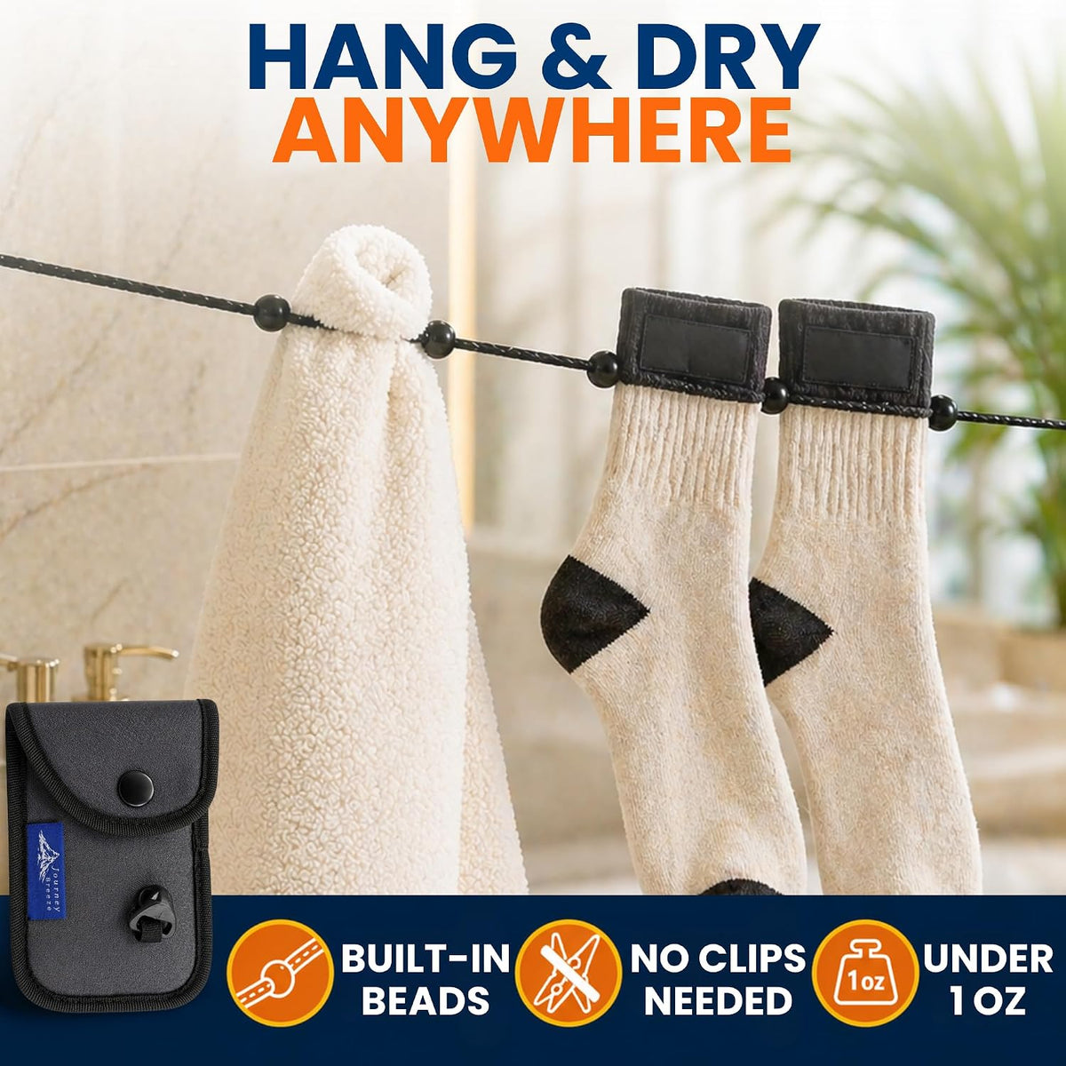 Travel Clothesline – Lightweight Portable Clothesline & Elastic Travel Clothesline Strong Indoor/Outdoor Clothesline, Drying Line for Travel Laundry for Hotels, Cruises & Camping