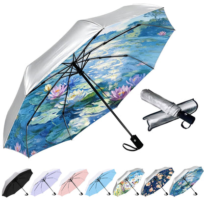 SIEPASA Compact Travel Umbrella - Windproof Auto Open/Close, Small Folding Umbrella for Rain - Lightweight & Durable with Fiberglass Frame, Waterproof Canopy - Fits Backpack, Purse, Suitcase. (Black)