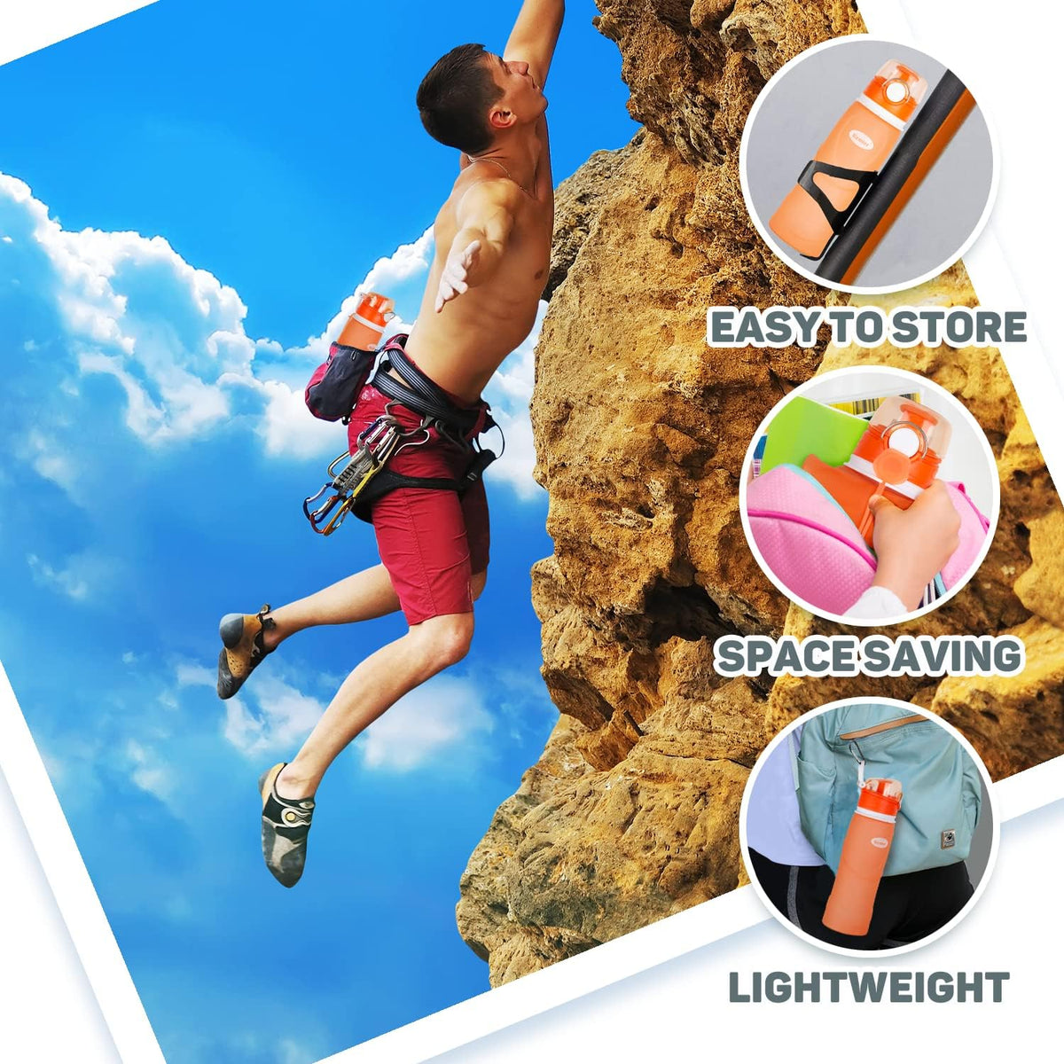 Collapsible Silicone Water Bottles-750ML,Medical Grade,BPA Free Travel Water Bottle Can Roll Up,26oz,Leak Proof Foldable Sports & Outdoor Water Bottles