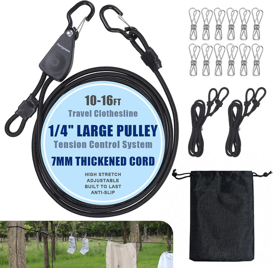Retractable Portable Travel Clothesline Camping Laundry Line with 12 Clips
