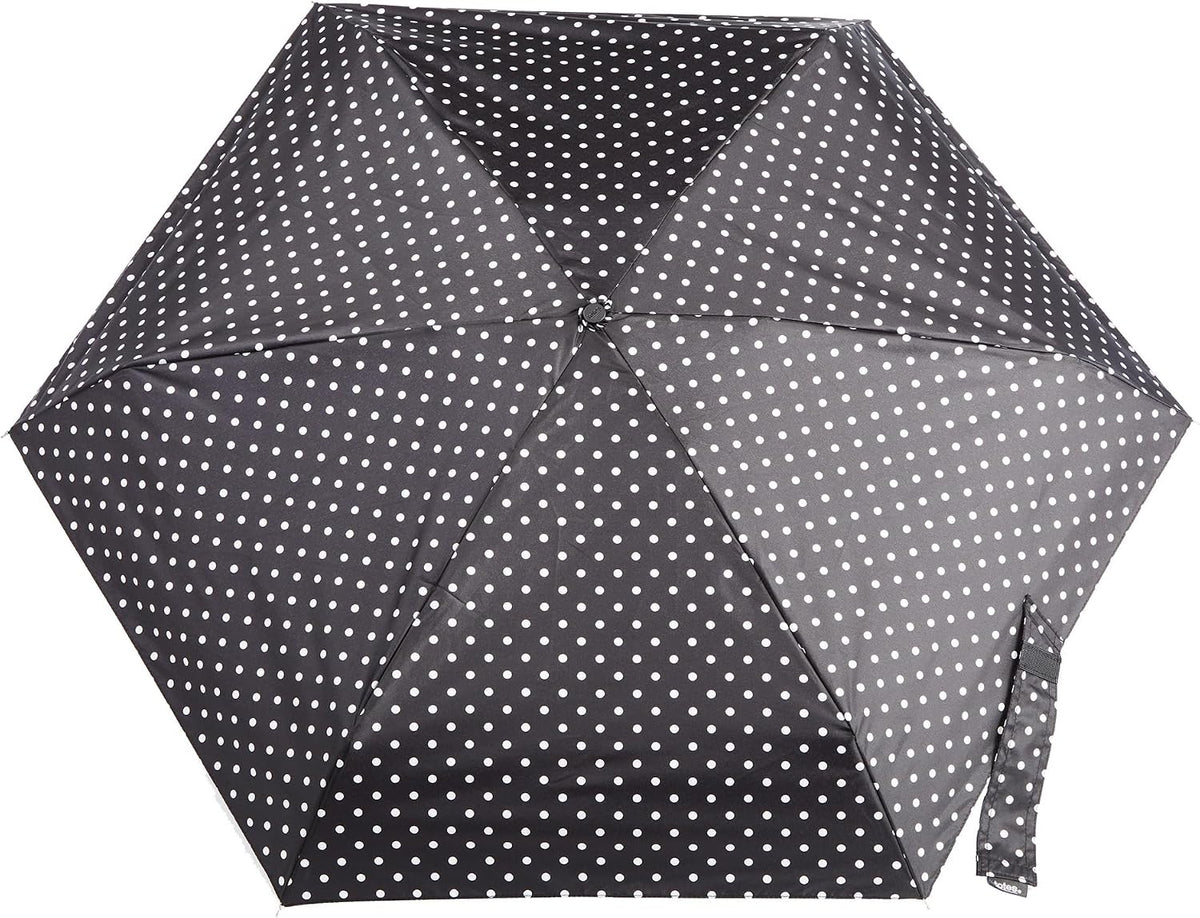 Totes Micro Mini Manual Compact Umbrella, NeverWet technology, Colorful dots on black, 38" arc Coverage
