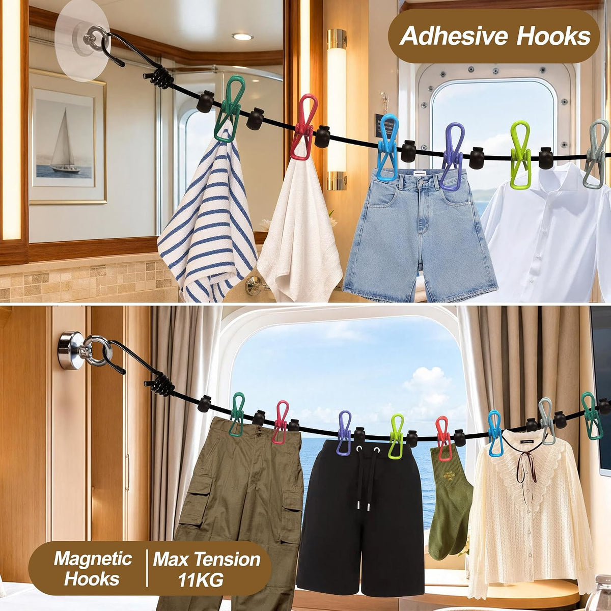 Magnetic Clothes Line for Cruise Ship Retractable Portable Clothesline for Travel,Cruise Essentials 2026 Indoor/Outdoor Foldable Travel Clothesline for rv Tent Camping Van Hotel