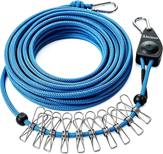 40FT Retractable Clothesline Outdoor 1/4" Polyester Coated Steel Core Rope