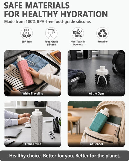 BEAUTAIL Collapsible Water Bottles 21oz/610mL, Silicone Travel Water Bottle