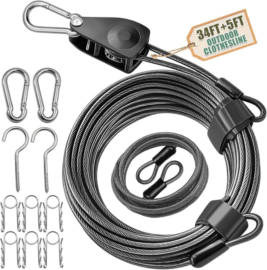 NAZOU Outdoor Retractable Clothesline, 3/16" Coated Steel Wire Rope