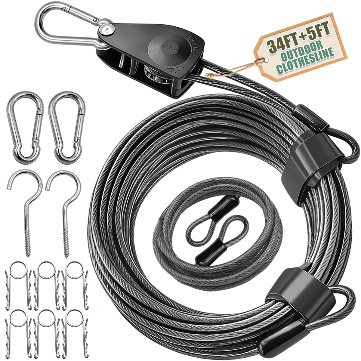 NAZOU Outdoor Retractable Clothesline, 3/16" Coated Steel Wire Rope
