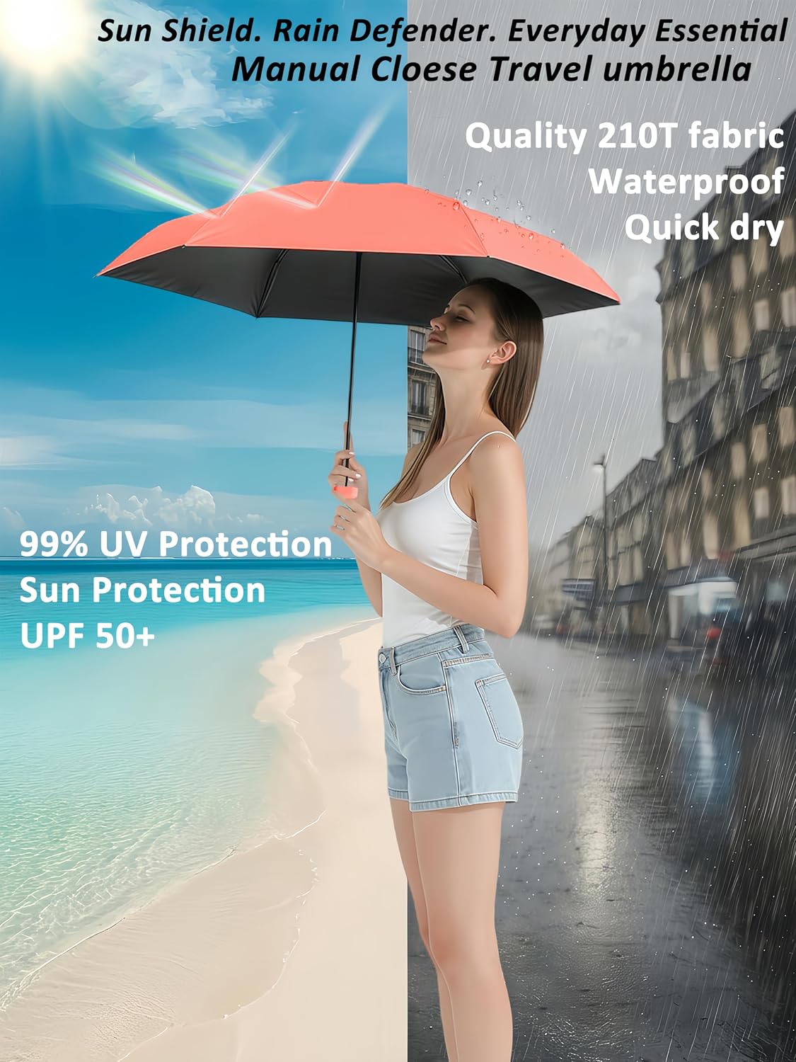 BAODINI Travel Mini Umbrella With UV Sun Protection, Compact Pocket Size