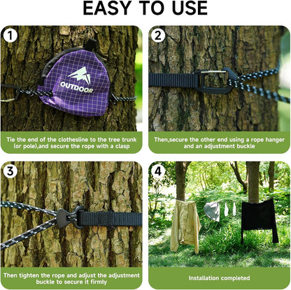 Travel Clothesline Portable Clothesline 18(16+2) Clips 13.7Ft