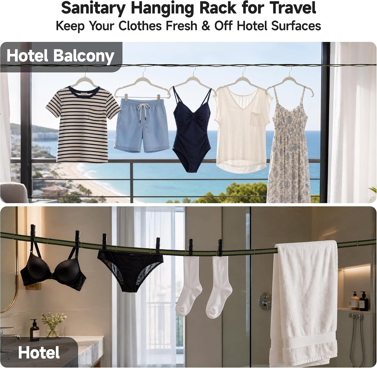 EULANT Portable Travel Clothesline with 24 Hanging Holes w/Storage Bag,10Ft