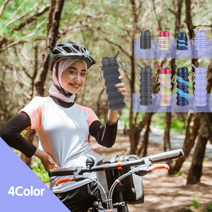 MAQUITA 4 Pcs Collapsible Water Bottles 16 oz Portable Foldable Water Bottles Silicone Leak Proof Travel Water Bottle Reusable Sports Water Bottle with Metal Clip for Camping Hiking Travel