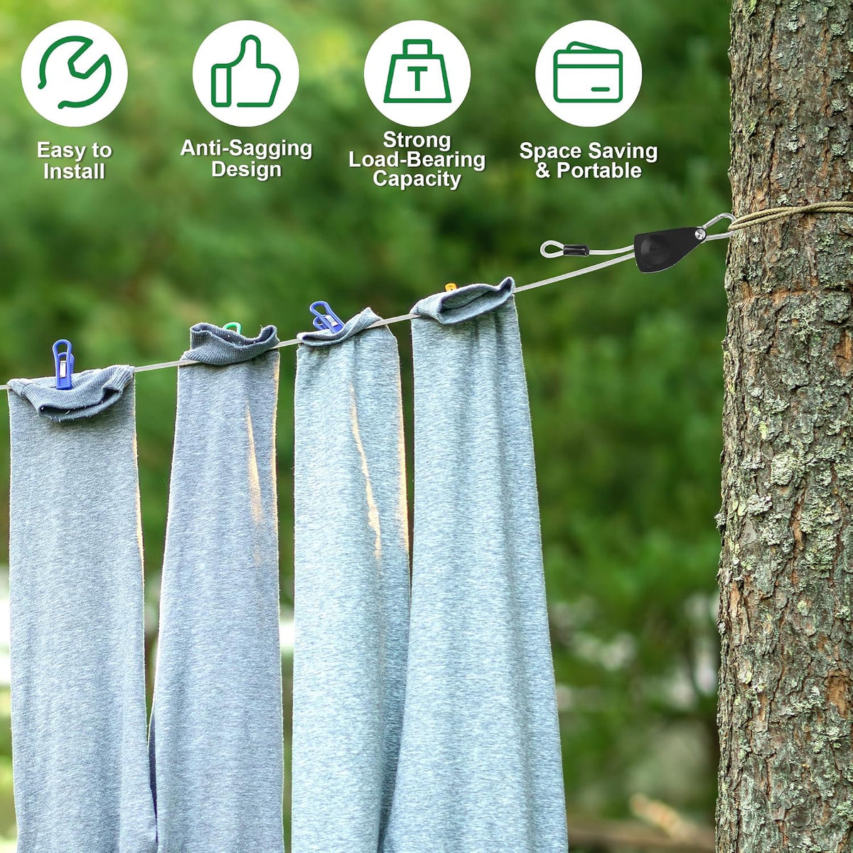 40FT Clothes Line Outdoors Retractable, Anglecai 3/16" Steel Wire Rope