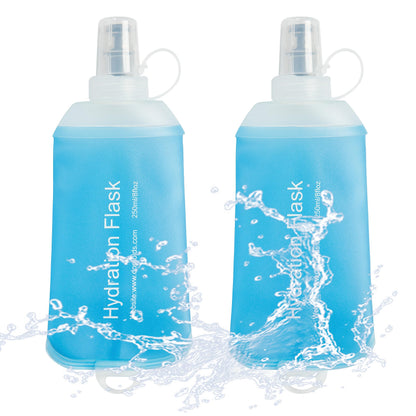 J.CARP 2Pcs 250ml Soft Flask Running Water Bottles, TPU Foldable Running Hydration Flask for Hydration Pack Cycling Hiking Climbing Outdoors Motorbike White