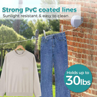 Retractable Clothesline 49FT, Heavy Duty Wall Mounted Laundry Line for Indoor Outdoor Drying, Portable PVC Clothes Line with Lock Button for Bathroom, Balcony, Patio, Camping & Travel