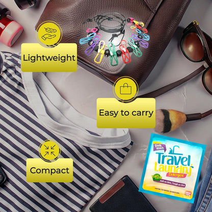 Travel Laundry Detergent 8 Pack with Clothesline, 12 Clips, Portable Kit