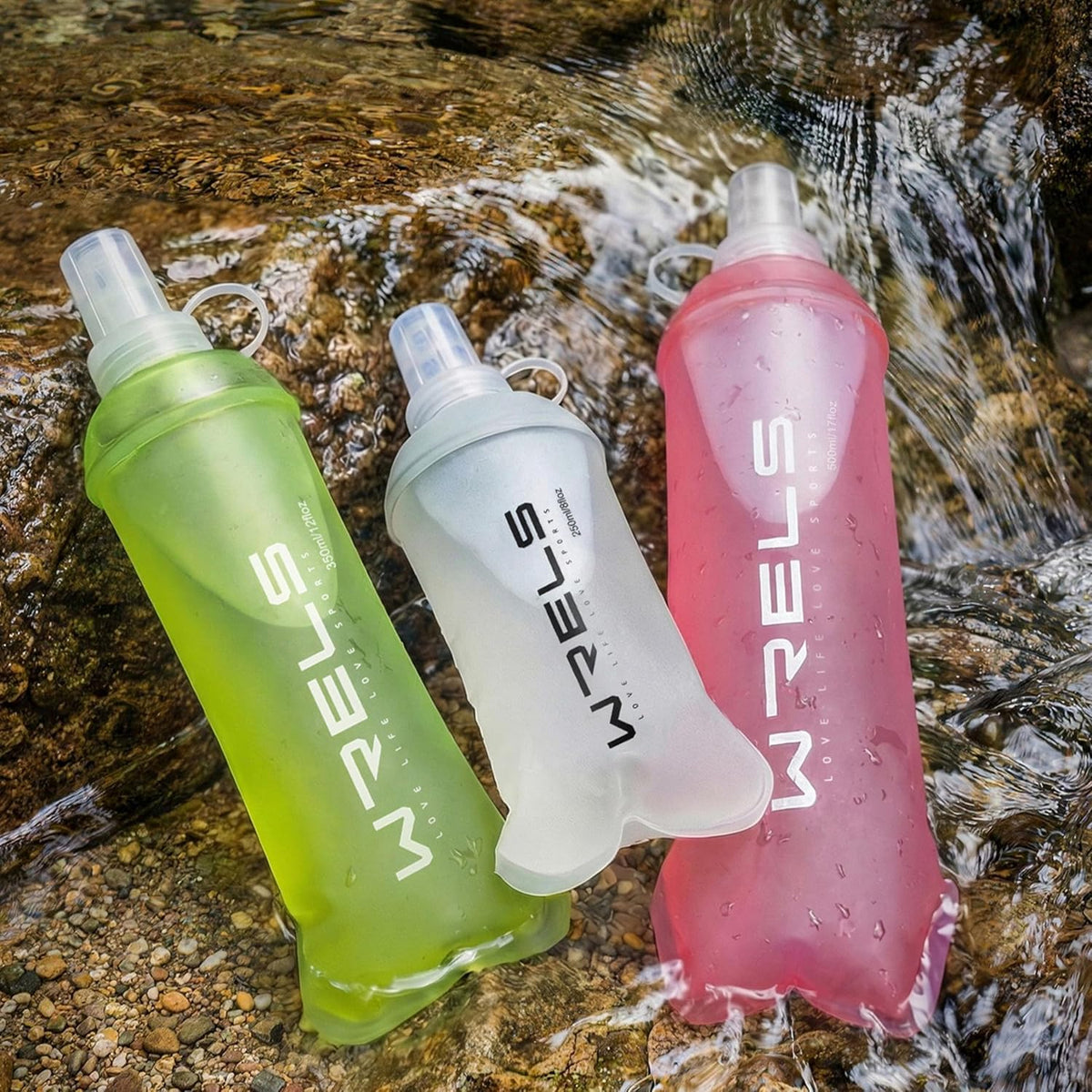 WRELS Running Water Bottle,250ml/350ml/500ml TPU Soft Flask,Collapsible Water Bottles for Hydration Vests and Running Belts Backpack, Soft Water Bottles For Hiking Cycling Climbing