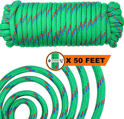 Wellmax 3/8 Nylon Rope, 50ft Diamond Braid, Green