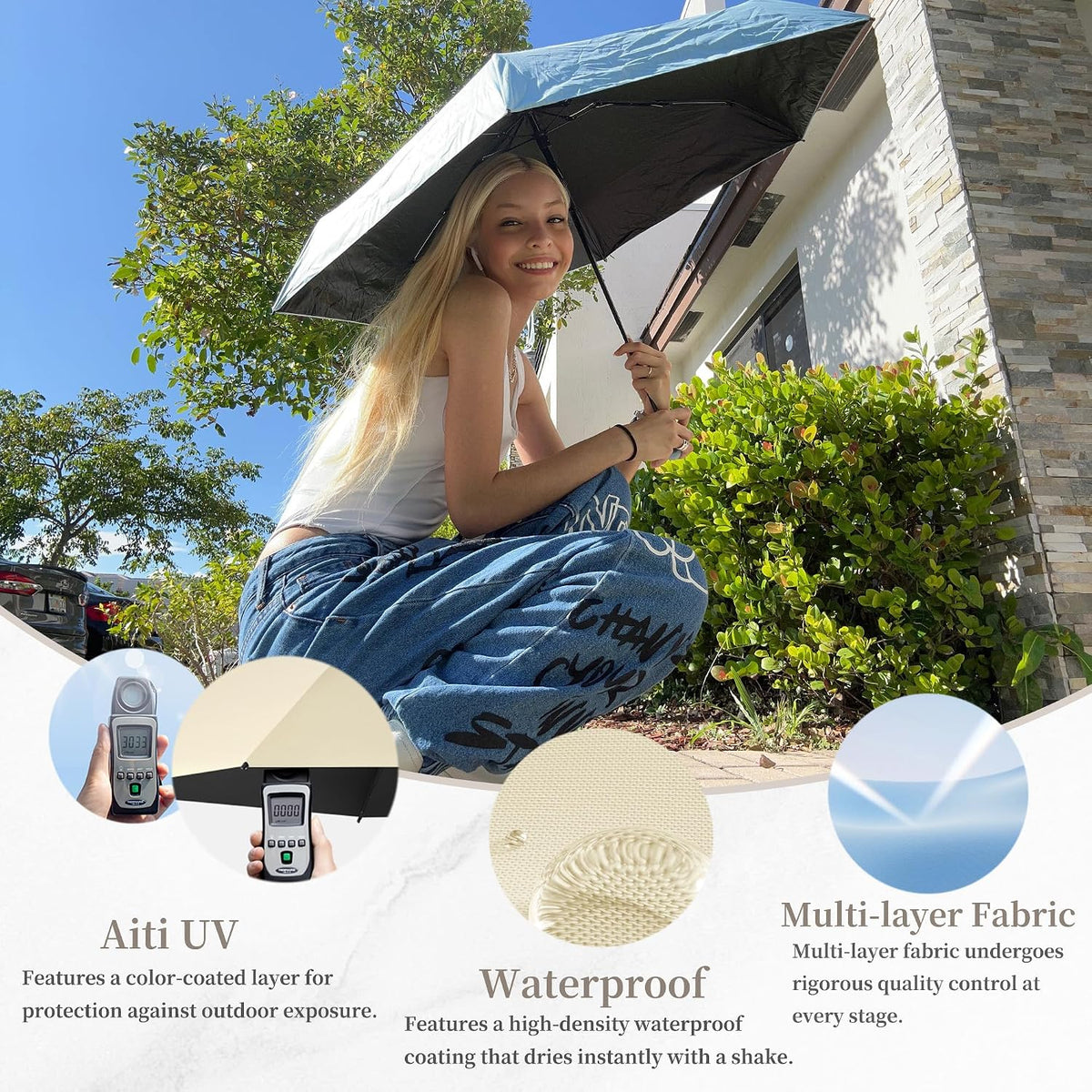 Mini Sun Travel Folding Umbrella Ring handle UPF 50 Men Women Kids