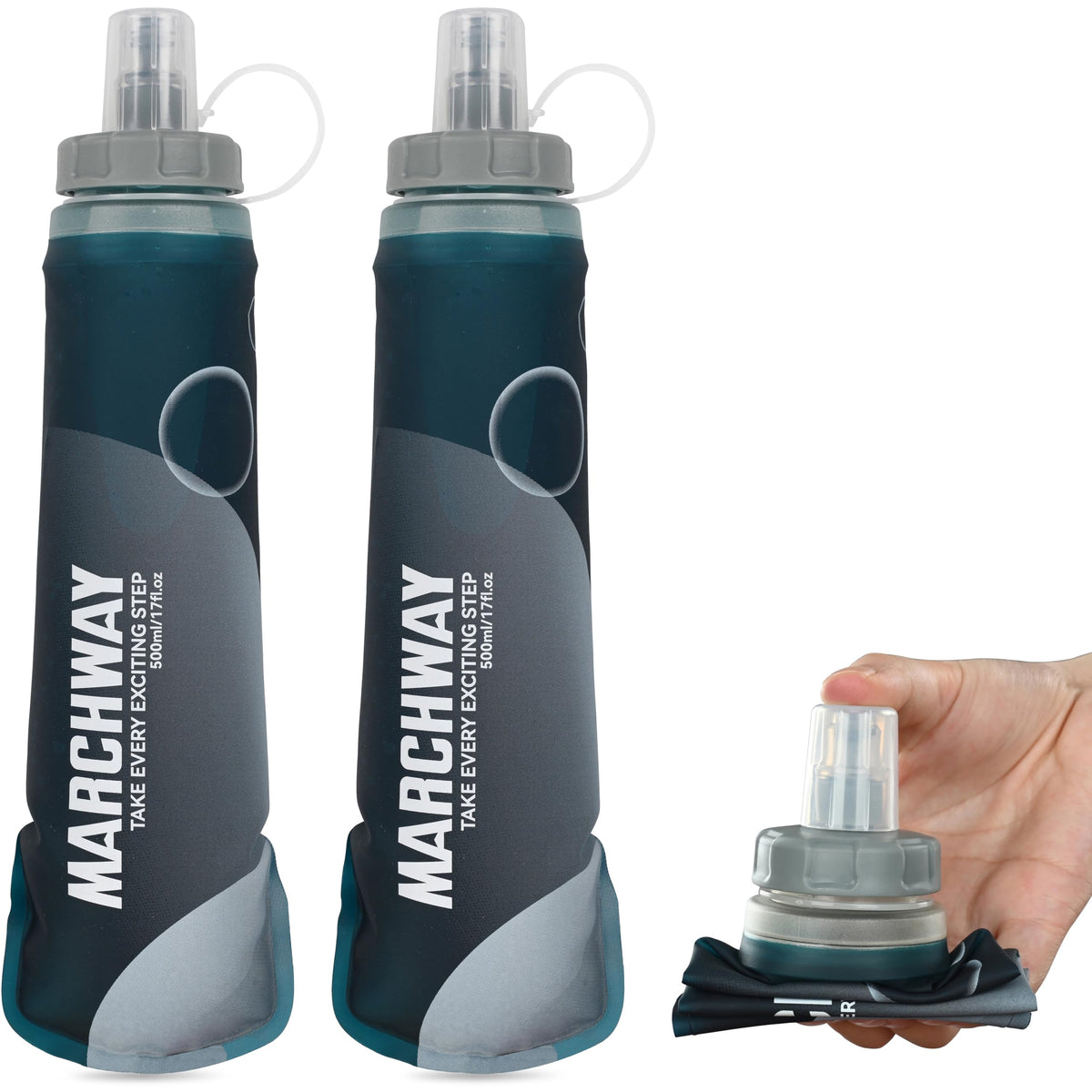 MARCHWAY Soft Flask Collapsible Water Bottle with Wide Mouth, 300ml/500ml