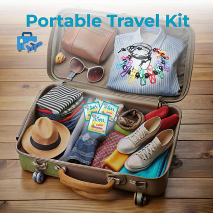 Travel Laundry Detergent 8 Pack with Clothesline, 12 Clips, Portable Kit